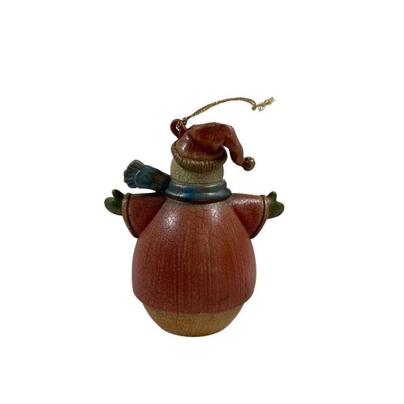 Vintage Wooden Painted Snowman Christmas Tree Ornament Scarf Holiday 4" - Picture 2 of 5